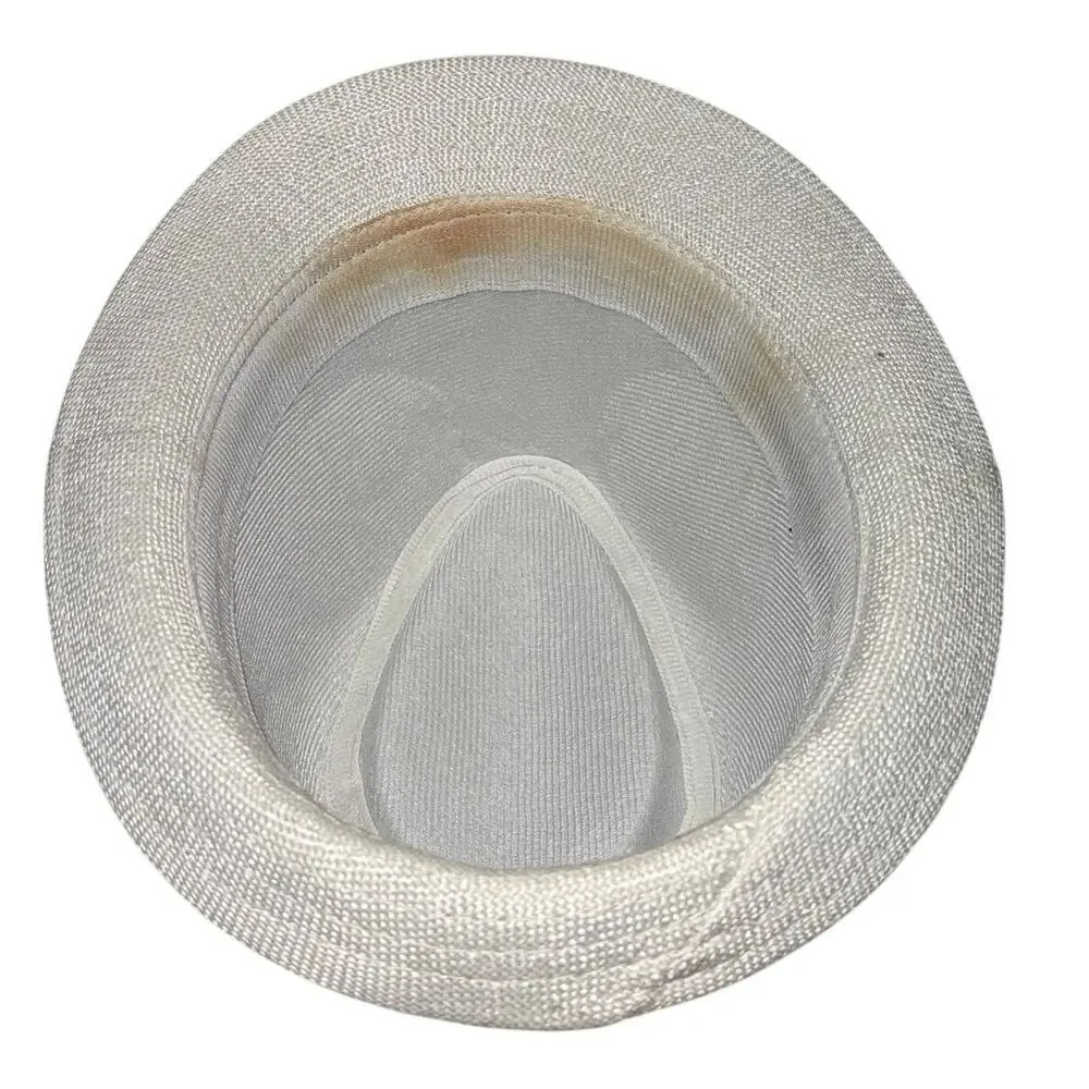 White Trilby Fedora Hat 22" Panama Style 1920s Inspired Black Band Polyester - Picture 7 of 7